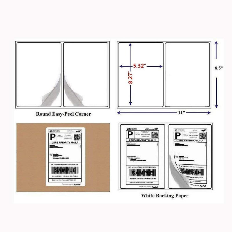 BESTEASY 200 Round Corner Half Sheet Self Adhesive Shipping Labels for Laser and Ink Jet Printers, White Blank (100 Sheets, 200 Labels) - Image 2